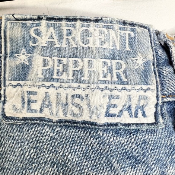 Vintage 80s Sargent Pepper 100% cotton high rise kick crop embroidered jeans 33 - Picture 11 of 14